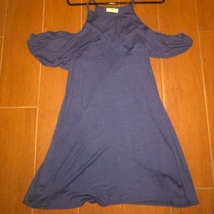 blue off the shoulder flowy dress